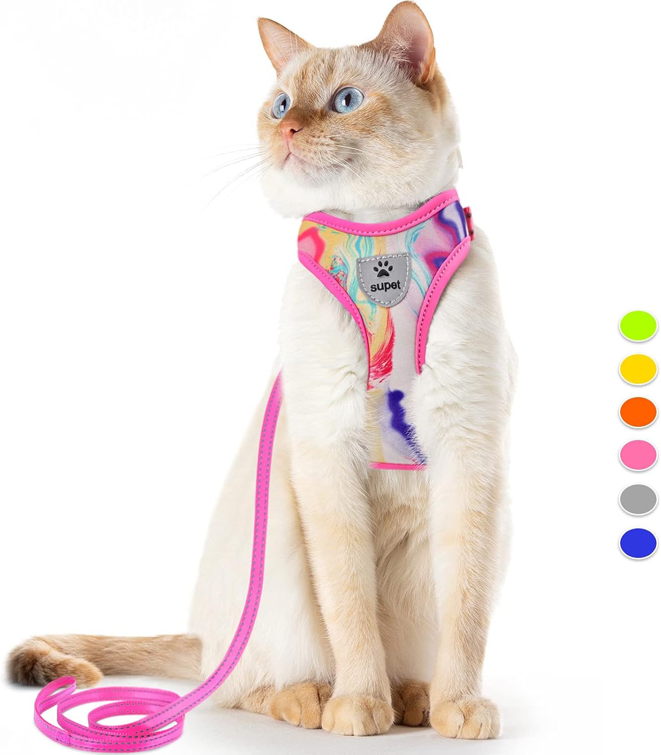 Cat Harness and Leash Set Stylish Escape Proof Cat Vest Harness Adjustable Breathable Pet Harness with Reflective Trim Step-In Cat Leash and Harness for Cats Puppies S(Chest:9.6-15.7'' Black