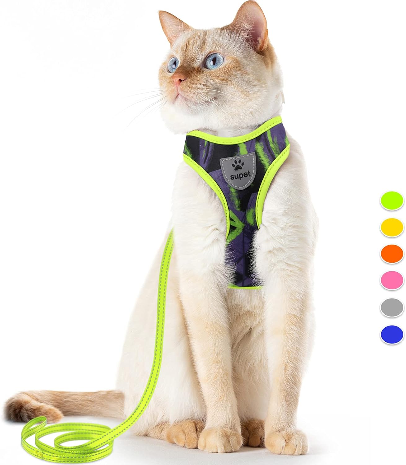 Cat Harness and Leash Set Stylish Escape Proof Cat Vest Harness Adjustable Breathable Pet Harness with Reflective Trim Step-In Cat Leash and Harness for Cats Puppies S(Chest:9.6-15.7'' Black