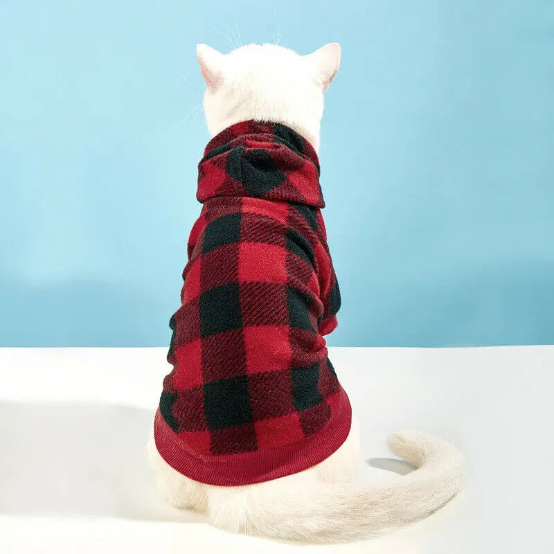 Plaid Winter Hoodie for Cats & Dogs - Warm Pet Jacket