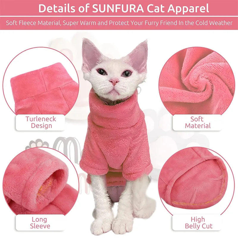 Warm Turtleneck Sweater for Sphynx Cats & Chihuahuas - Soft Fluff Coat