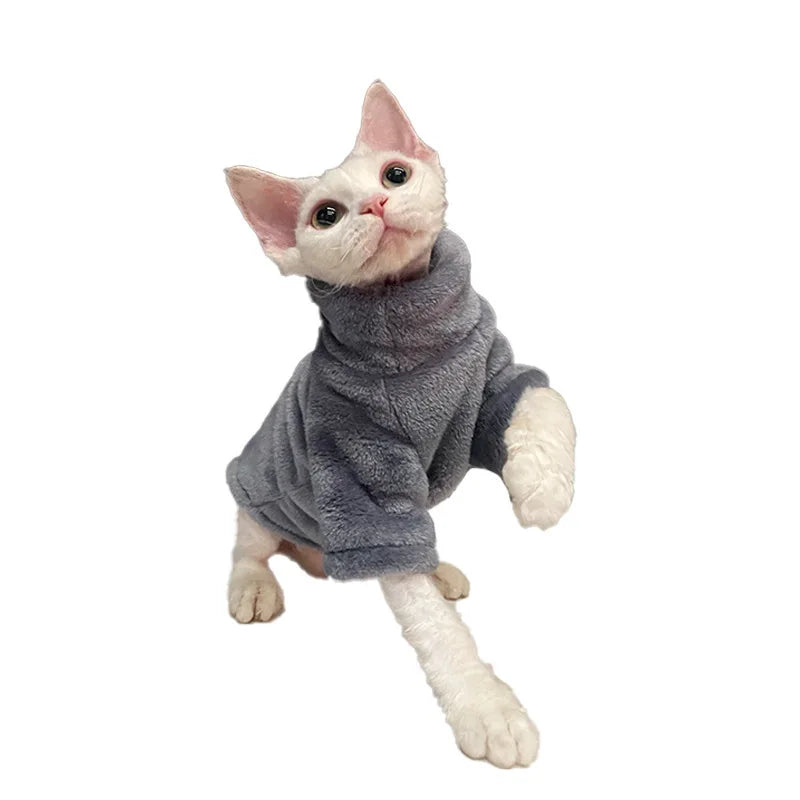 Warm Turtleneck Sweater for Sphynx Cats & Chihuahuas - Soft Fluff Coat