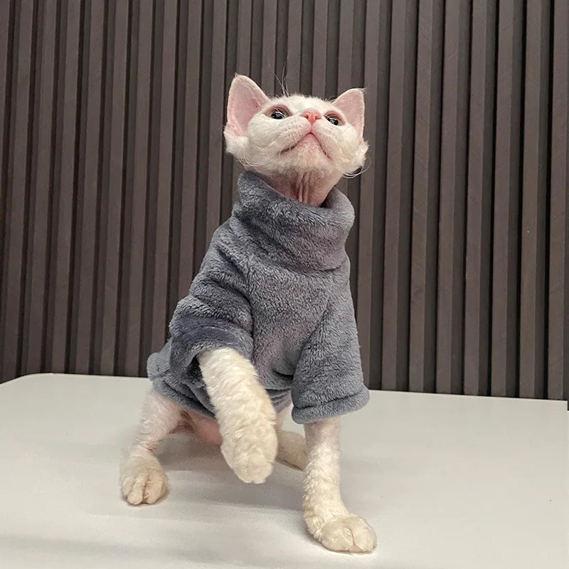 Warm Turtleneck Sweater for Sphynx Cats & Chihuahuas - Soft Fluff Coat