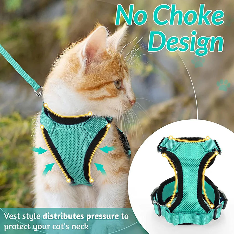 Escape-Proof Adjustable Cat Harness with Leash for Easy Control