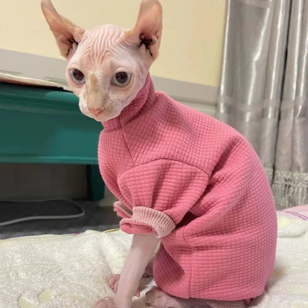 Waffle Sweatshirt Hat Suit for Sphynx Cats & Kittens