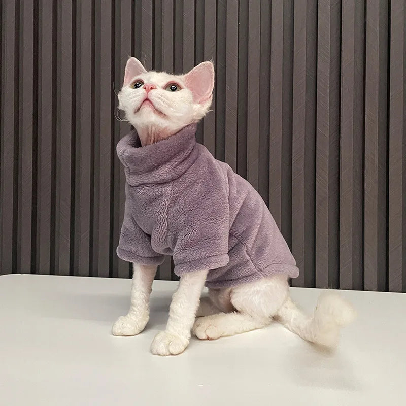 Warm Turtleneck Sweater for Sphynx Cats & Chihuahuas - Soft Fluff Coat