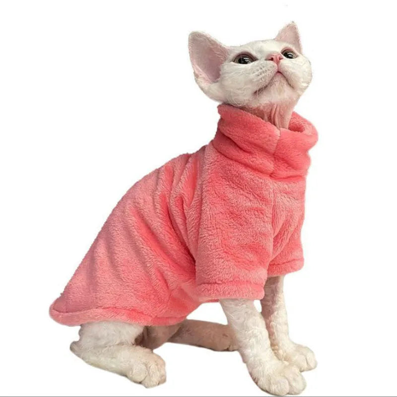 Warm Turtleneck Sweater for Sphynx Cats & Chihuahuas - Soft Fluff Coat