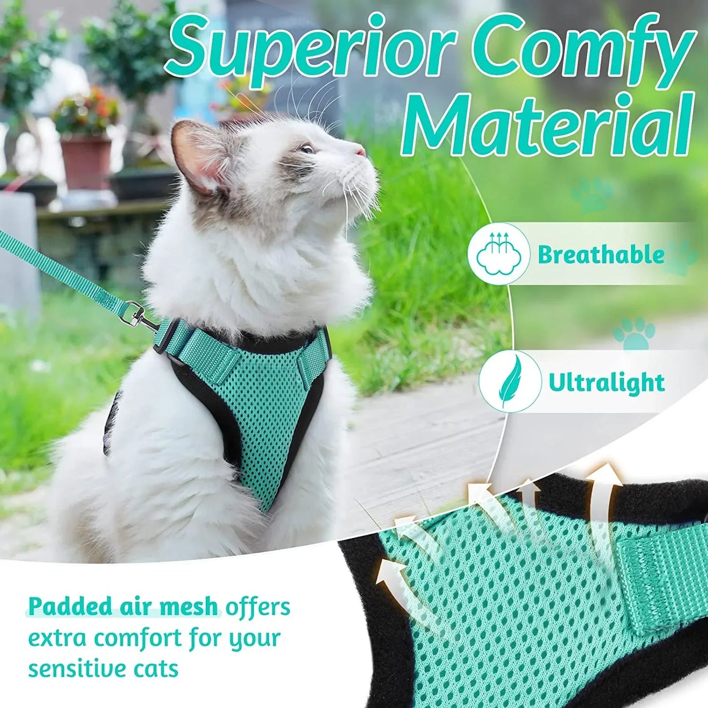 Escape-Proof Adjustable Cat Harness with Leash for Easy Control