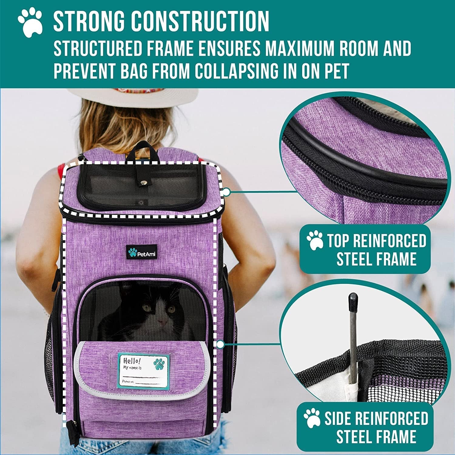 Airline-Approved Cat Backpack Carrier for Small to Large Cats, Purple