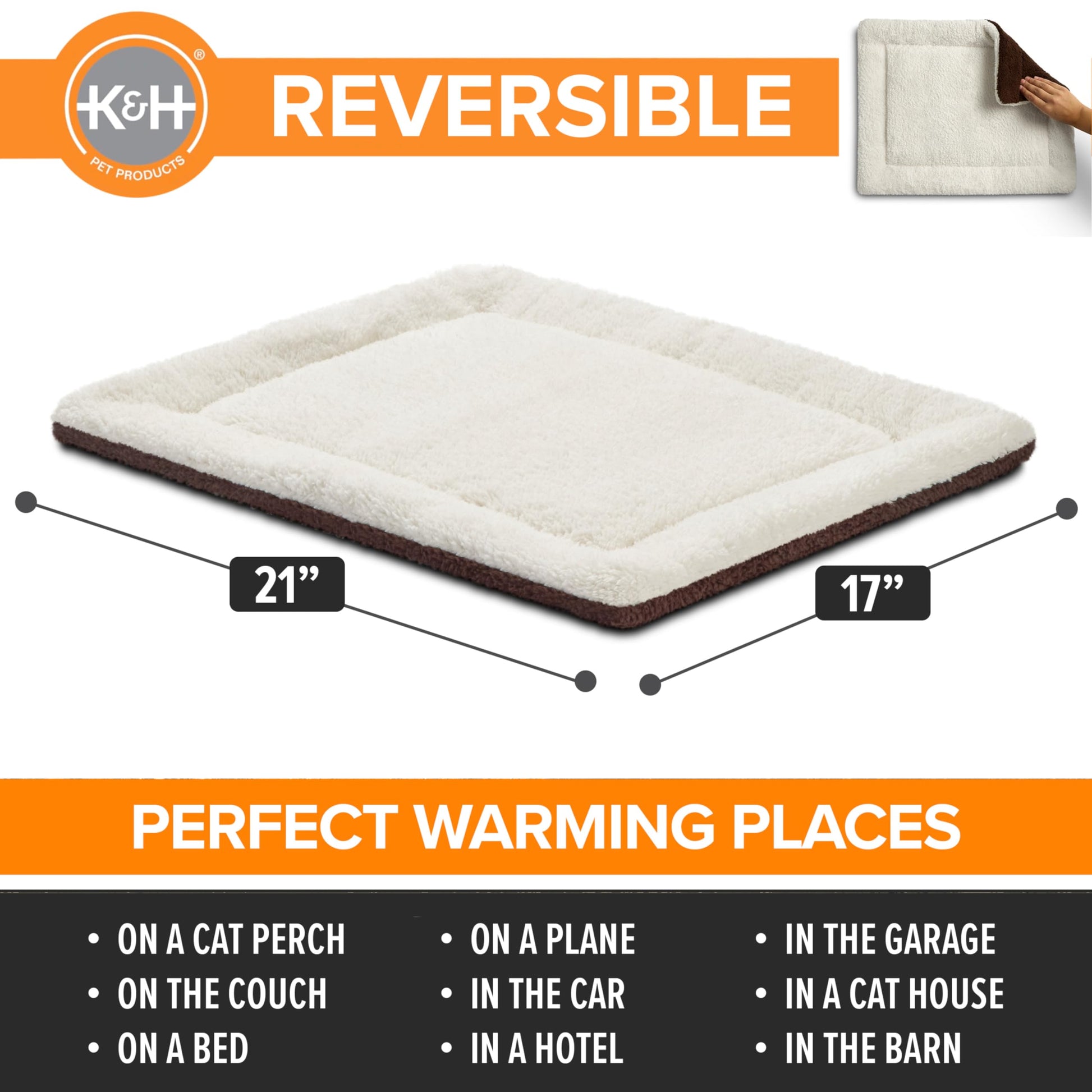 Self-Warming Cat Bed Pad - Reversible, Machine Washable, 21x17in