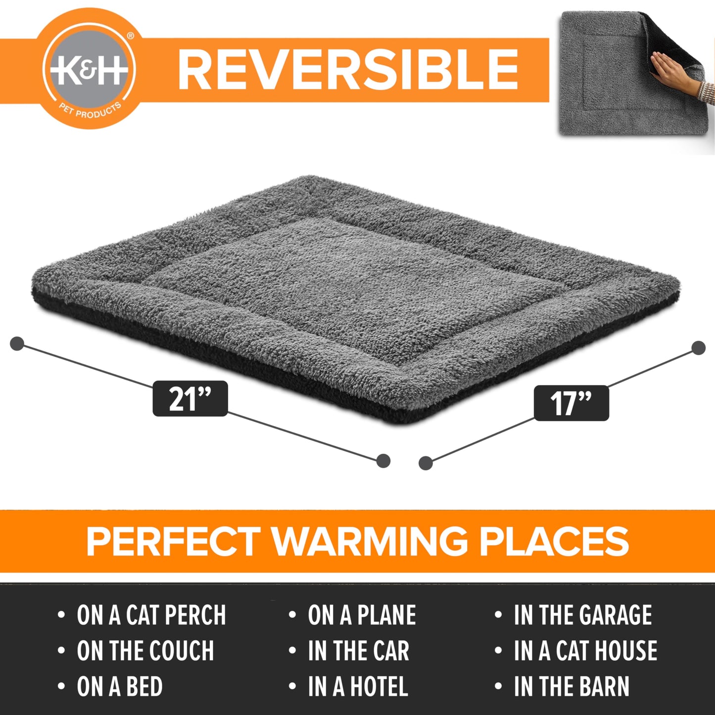 Self-Warming Cat Bed Pad - Reversible, Machine Washable, 21x17in