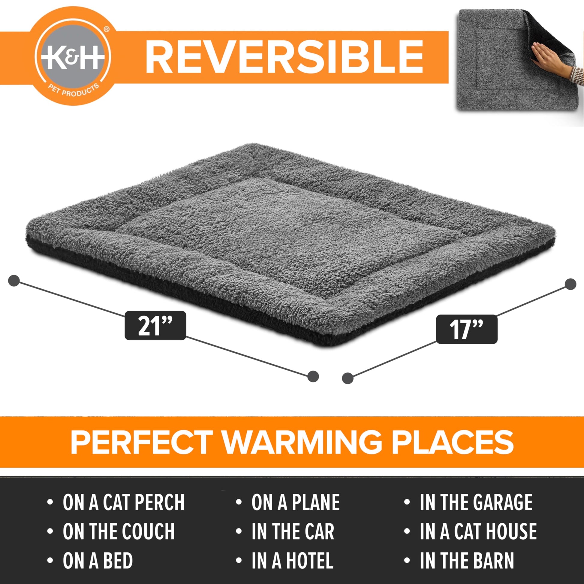 Self-Warming Cat Bed Pad - Reversible, Machine Washable, 21x17in