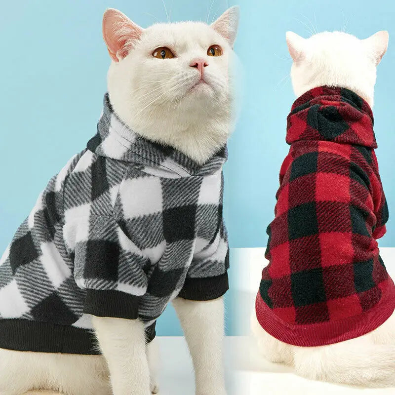 Plaid Winter Hoodie for Cats & Dogs - Warm Pet Jacket