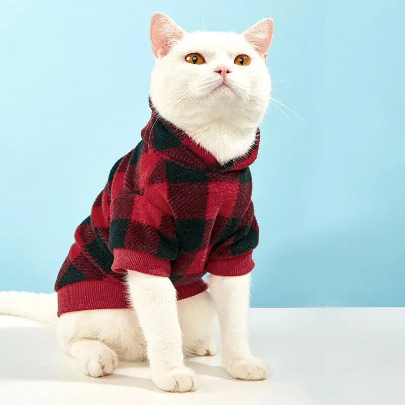 Plaid Winter Hoodie for Cats & Dogs - Warm Pet Jacket