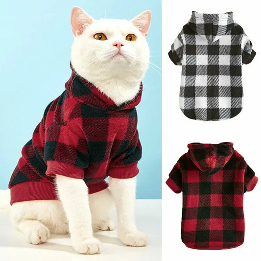 Plaid Winter Hoodie for Cats & Dogs - Warm Pet Jacket