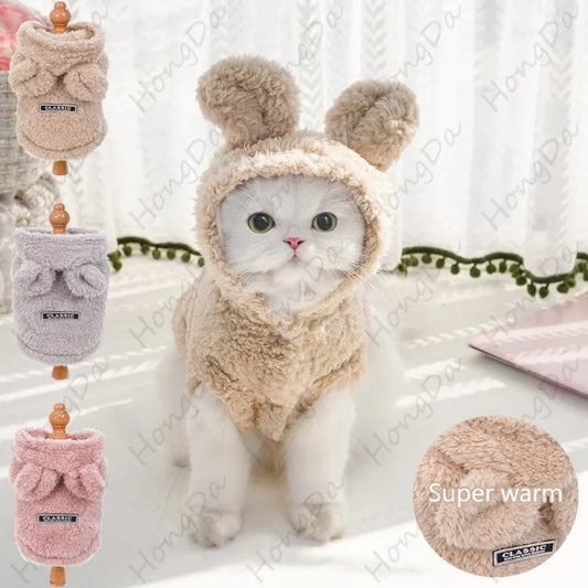 Cute Rabbit Ears Plush Coat for Cats & Dogs - Warm & Soft
