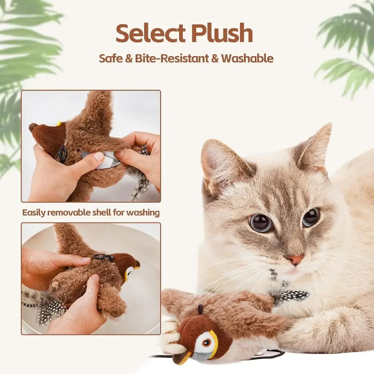 Rechargeable Chirping Bird Cat Toy - Touch Activated Plush with Catnip