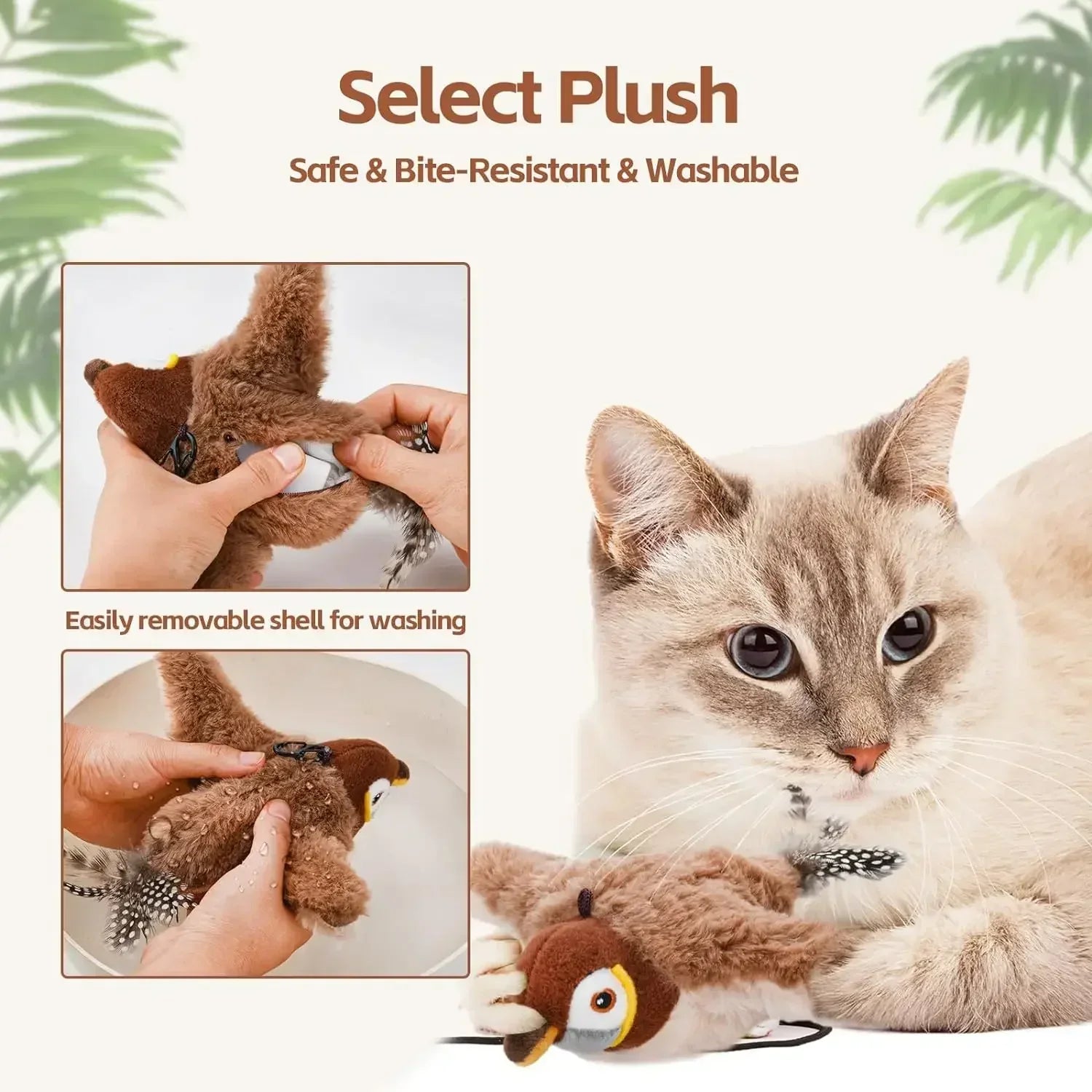 Rechargeable Chirping Bird Cat Toy - Touch Activated Plush with Catnip