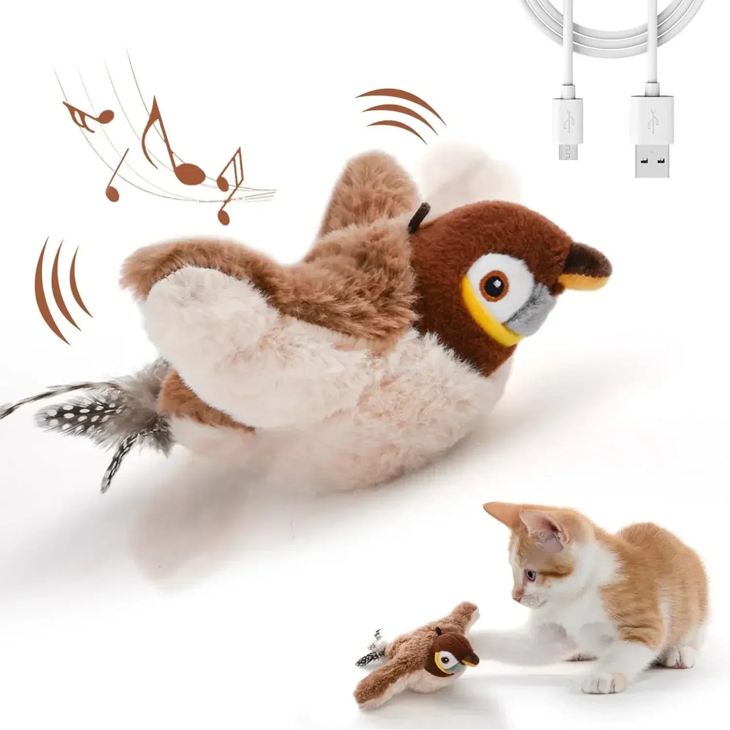 Rechargeable Chirping Bird Cat Toy - Touch Activated Plush with Catnip