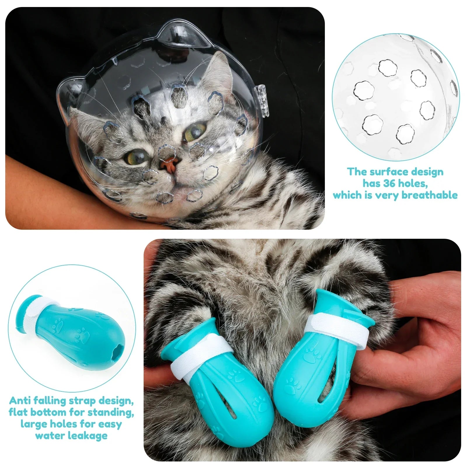 Cat Muzzle & Paw Shoes Set - Anti-Bite, Anti-Lick, Breathable