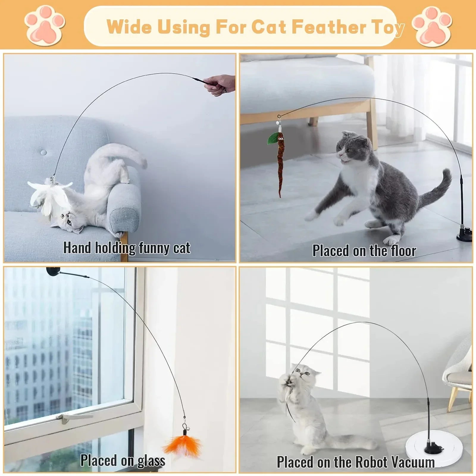 Interactive Feather Wand Cat Toy with Super Suction Cup