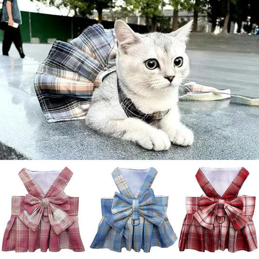 Plaid Dress Vest with Harness for Sphynx Cats - Outdoor