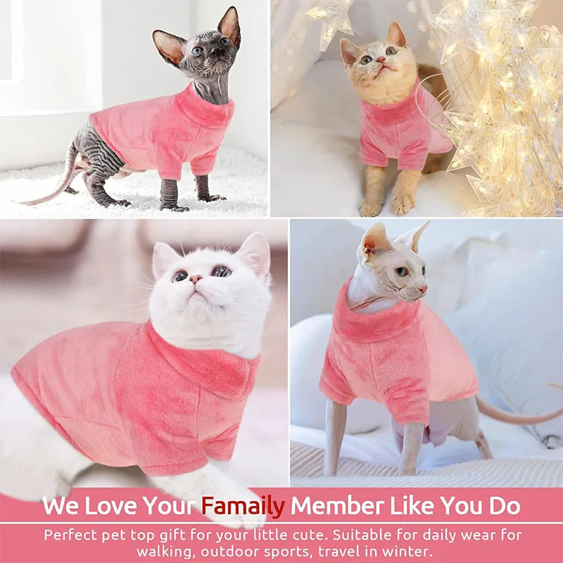 Warm Turtleneck Sweater for Sphynx Cats & Chihuahuas - Soft Fluff Coat
