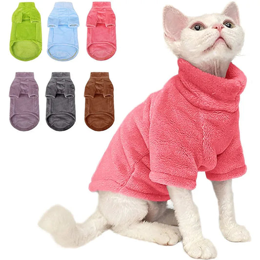 Warm Turtleneck Sweater for Sphynx Cats & Chihuahuas - Soft Fluff Coat