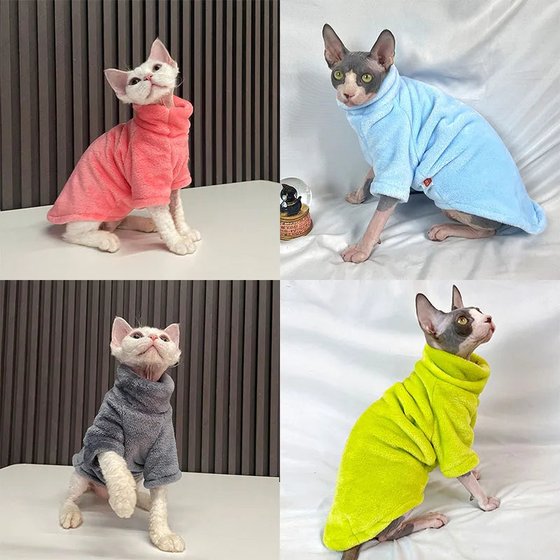 Warm Turtleneck Sweater for Sphynx Cats & Chihuahuas - Soft Fluff Coat