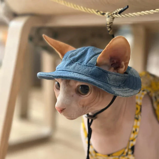 Tie-Dye Adjustable Cat Hat with Ear Holes for Hairless Cats
