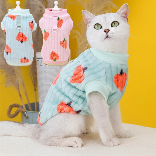 Strawberry Print Sweater for Cats & Dogs - Plush Winter Pullover