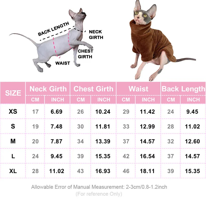 Warm Turtleneck Sweater for Sphynx Cats & Chihuahuas - Soft Fluff Coat