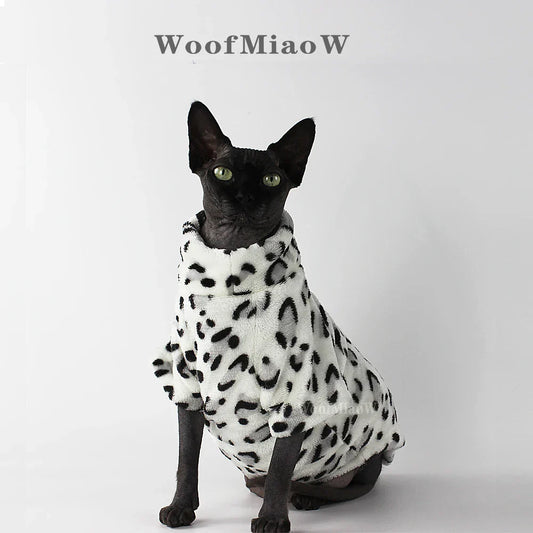 Leopard Print Winter Clothes for Sphynx Cats - Soft & Warm
