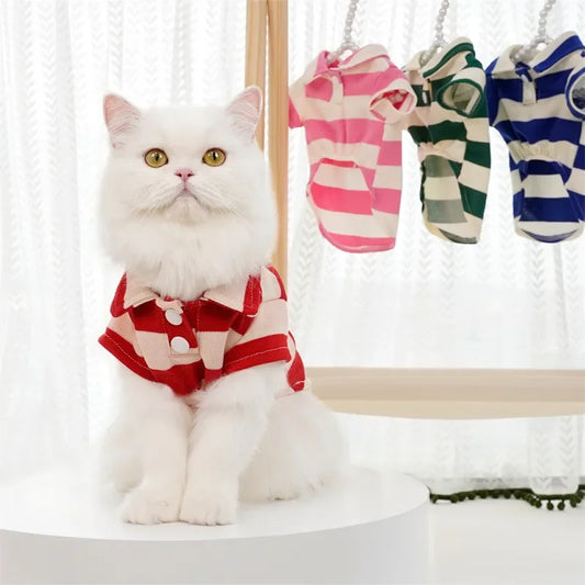 Striped Polo Shirt for Cats & Dogs - Summer Fashion