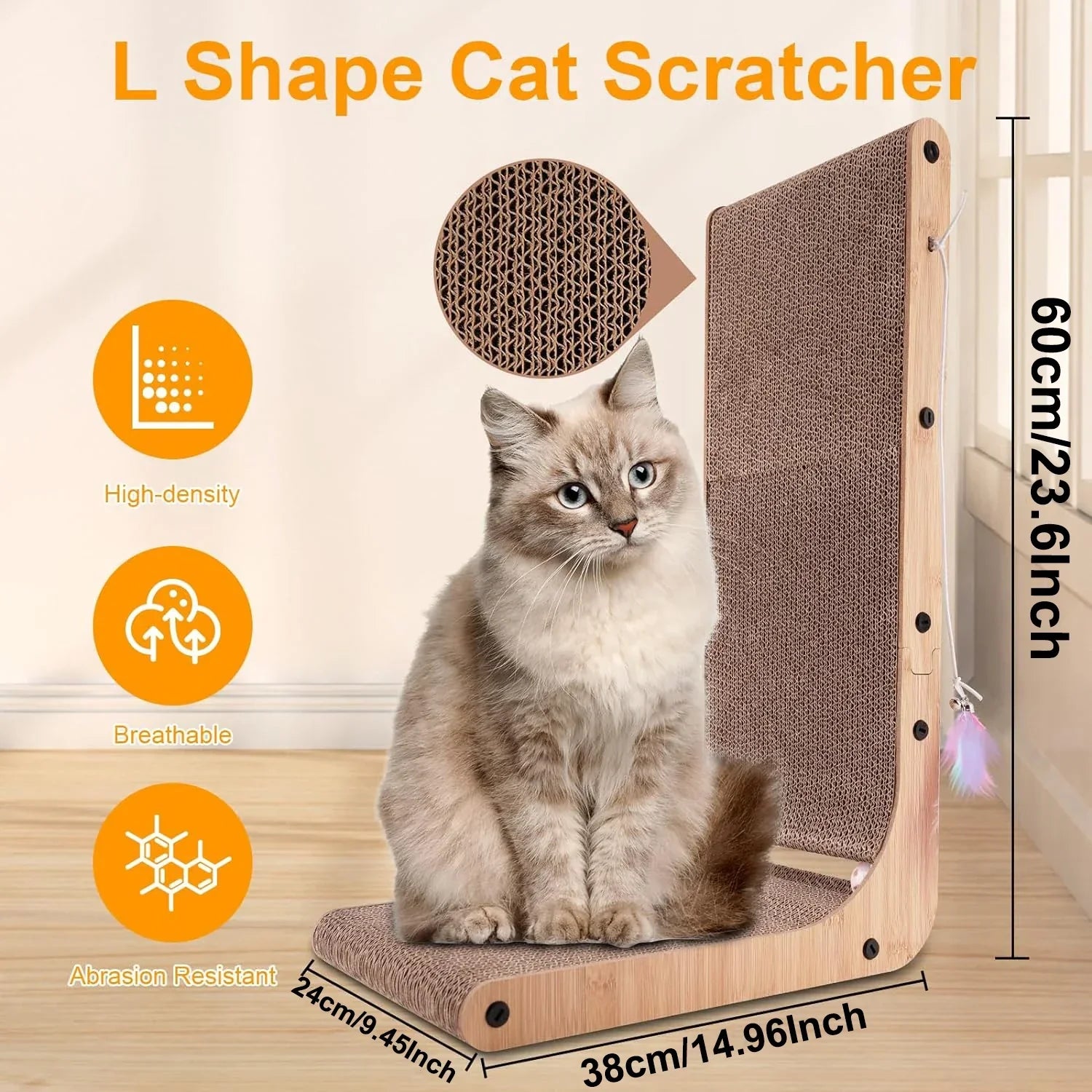 23.6' L-Shaped Cat Scratcher: Durable Scratch Pad for Indoor Cats