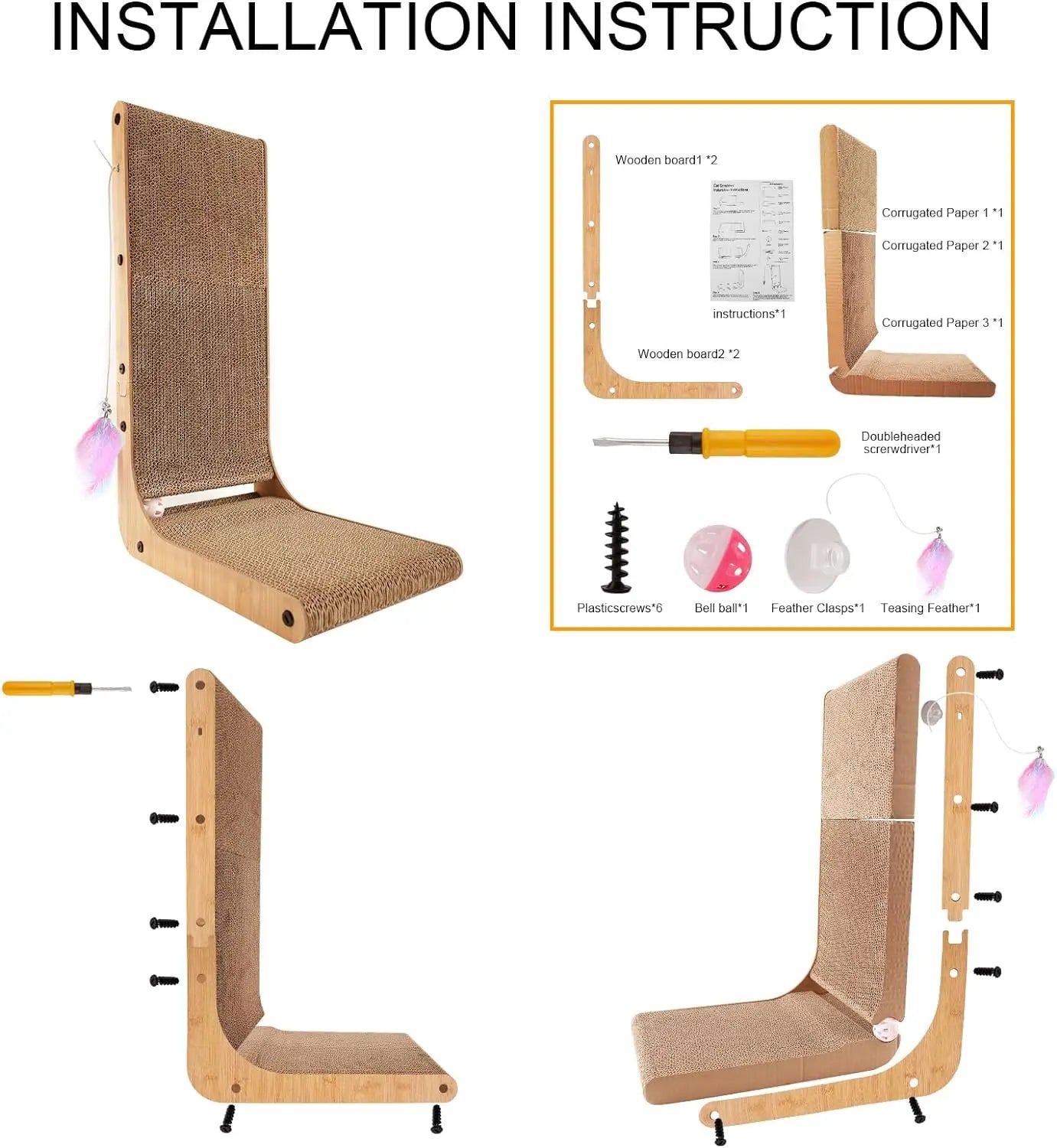 23.6' L-Shaped Cat Scratcher: Durable Scratch Pad for Indoor Cats