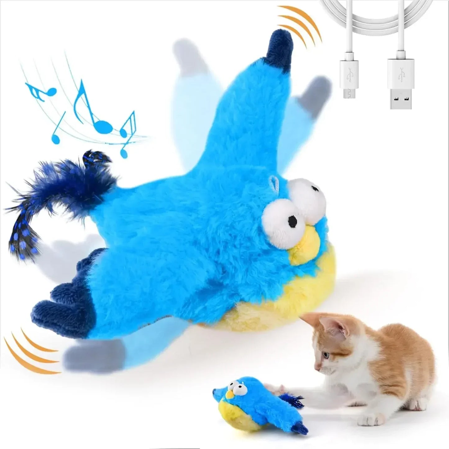 Rechargeable Chirping Bird Cat Toy - Touch Activated Plush with Catnip