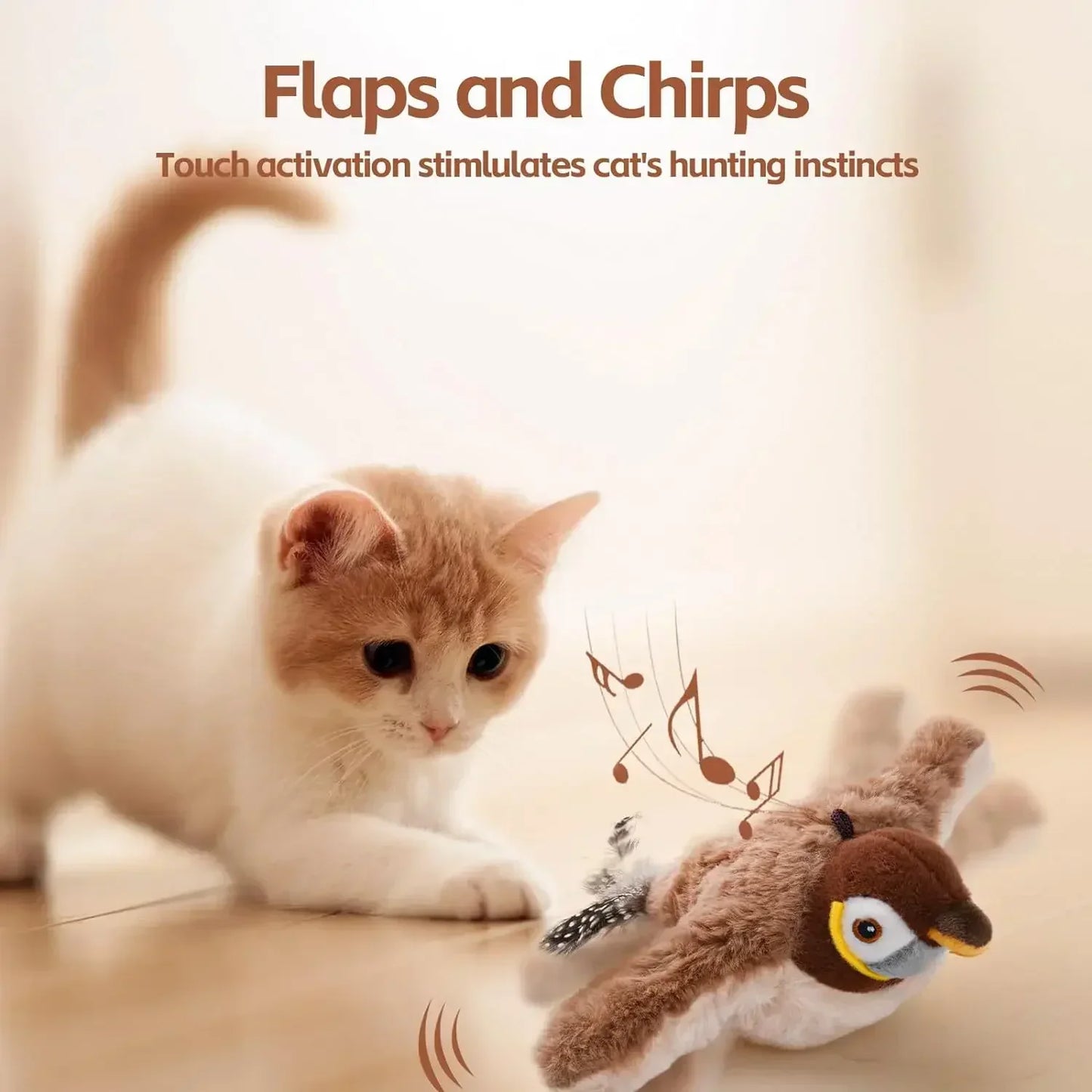 Rechargeable Chirping Bird Cat Toy - Touch Activated Plush with Catnip