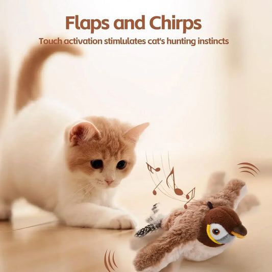 Rechargeable Chirping Bird Cat Toy - Touch Activated Plush with Catnip