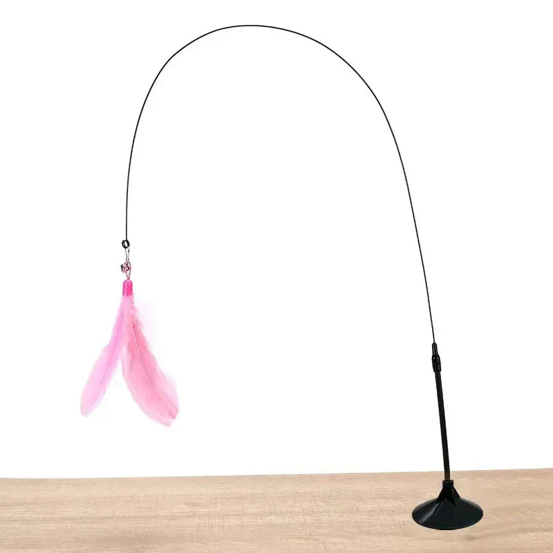 Interactive Feather Wand Cat Toy with Super Suction Cup