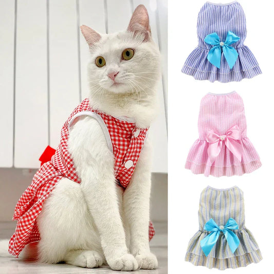 Striped Plaid Princess Dress for Cats & Puppies - Summer