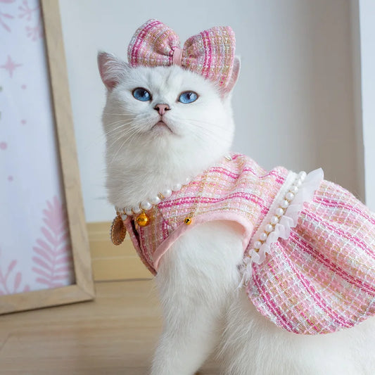 Pearl Plaid Jacket & Skirt Set for Cats - Party Accessories