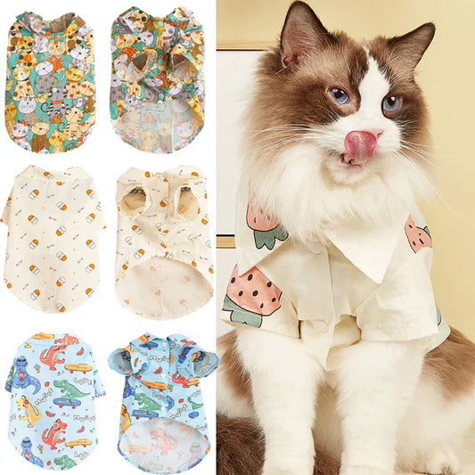 Cool Summer Pet Clothes - Cartoon Print T-Shirts for Cats & Dogs